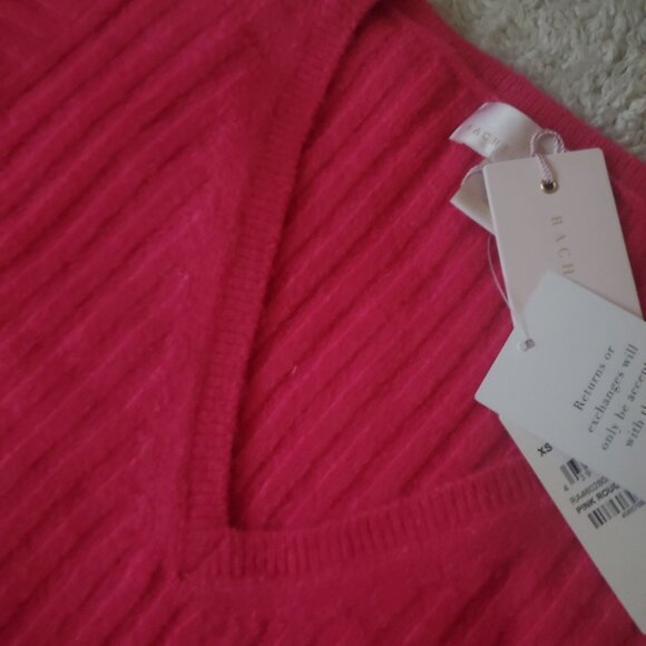 Rachel Parcell Pink Rouge ribbed knit sweater dress sz XS Vneck bubble sleeve - Picture 10 of 13